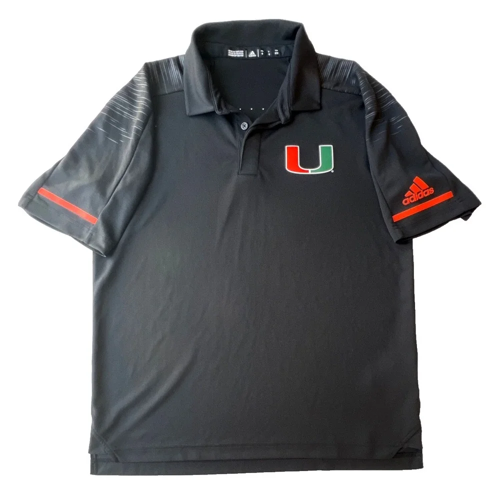 Adidas Shirt Climalite Miami Hurricanes Polo Men M Black Orange Performance Golf